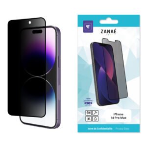 Verre trempé confidentialité ZANAÉ pour iPhone 14 Pro Max, protection écran anti-regard premium.
