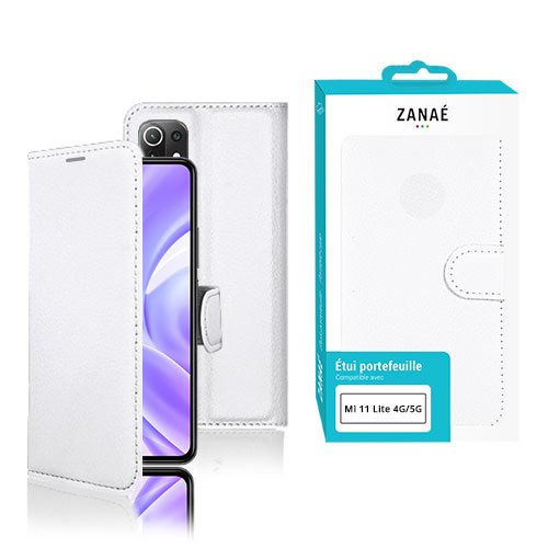 Étui portefeuille blanc ZANAÉ pour Mi 11 Lite, simili cuir élégant avec fermeture magnétique.