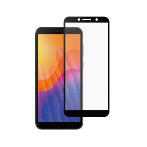 Smartphone noir moderne avec verre trempé transparent et écran lumineux aux dégradés chauds.