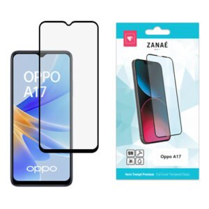 Verre trempé 9H intégral pour Oppo A17 avec emballage ZANAÉ premium et design moderne.