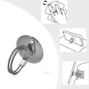 Support anneau de téléphone métallique polyvalent, installation facile et utilisation comme support ou fixation voiture.