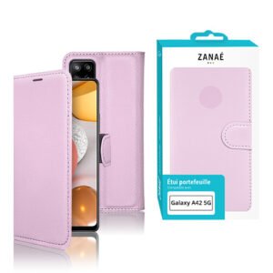 Étui portefeuille rose pastel ZANAÉ pour Galaxy A42 5G, élégant, pratique et protecteur.