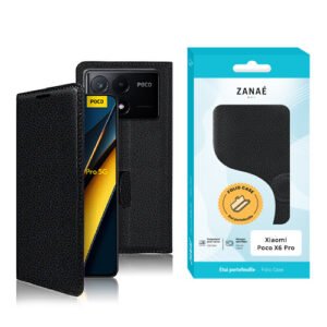 Étui folio noir ZANAÉ en similicuir pour Xiaomi Poco X6 Pro, design élégant et protecteur.