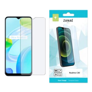 Verre trempé ZANAÉ pour Realme C30, protection écran 9H transparente et couverture complète.
