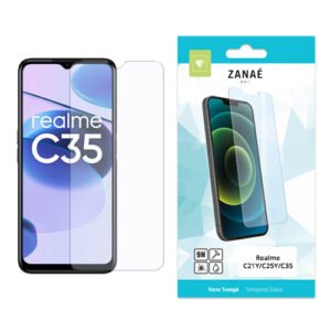 Smartphone Realme C35 avec verre trempé ZANAÉ offrant protection 9H et design moderne
