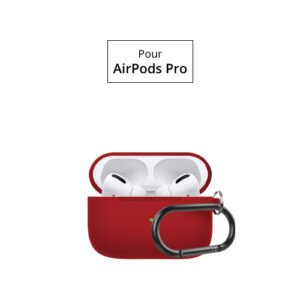 Coque rouge en silicone pour AirPods Pro avec mousqueton noir, design élégant et protecteur.