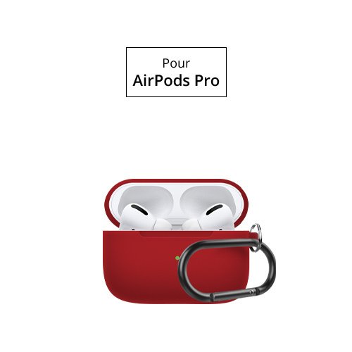 Coque rouge en silicone pour AirPods Pro avec mousqueton noir, design élégant et protecteur.