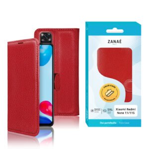 Étui rouge magnétique ZANAÉ pour Xiaomi Redmi Note 11/11S avec design cuir élégant.