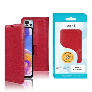 Étui folio rouge ZANAÉ pour Samsung Galaxy A23 4G/5G, élégant et protecteur.