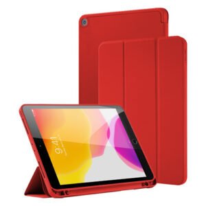 Coque rouge pliable pour iPad, design moderne, protection élégante et support stable intégré.