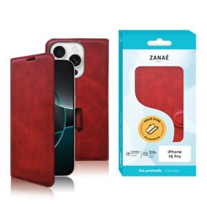 Coque folio rouge ZANAÉ pour iPhone 16 Pro, élégante, fine et protection intégrale.