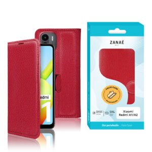 Étui portefeuille rouge en cuir synthétique pour Xiaomi Redmi A1 A2 avec boîte turquoise ZANAÉ