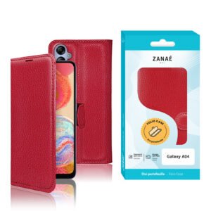 Étui folio rouge en cuir ZANAÉ pour Samsung Galaxy A04, élégant et protecteur