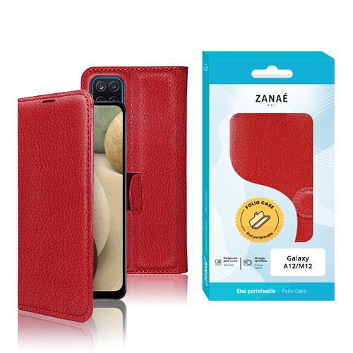 Coque rouge effet cuir à rabat pour Samsung Galaxy A12 M12, élégante et protectrice