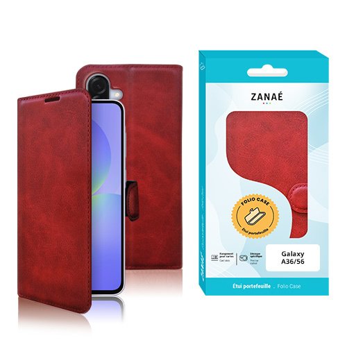 Étui folio rouge en simili cuir ZANAÉ pour Samsung Galaxy A36 ou A56