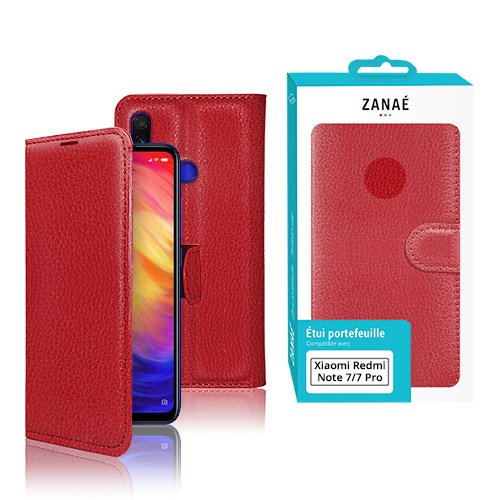 Étui portefeuille rouge en cuir ZANAÉ pour Xiaomi Redmi Note 7 et 7 Pro.