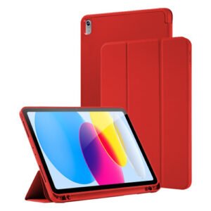 Étui tablette rouge tri-fold élégant offrant protection complète et support pratique