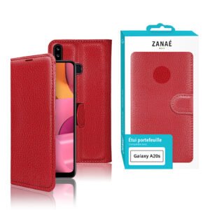 Étui portefeuille rouge en similicuir pour Samsung Galaxy A20s avec emballage ZANAÉ élégant
