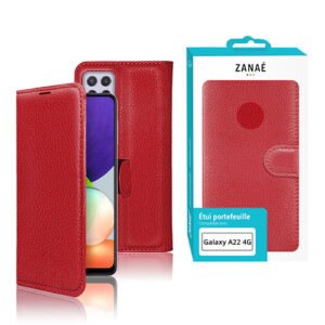 Étui portefeuille rouge en cuir pour Samsung Galaxy A22 4G avec design élégant et protecteur.