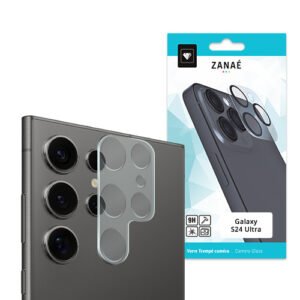 Protection d’objectif transparente ZANAÉ 9H pour Samsung Galaxy S24 Ultra, découpe précise et design premium.