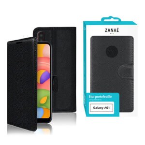 Étui portefeuille noir ZANAÉ pour Samsung Galaxy A01, élégant, pratique et protecteur.
