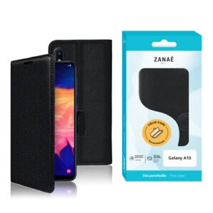 Étui à rabat noir pour Samsung Galaxy A10 avec finition cuir et emballage ZANAÉ élégant