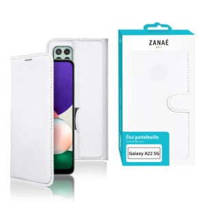 Étui portefeuille blanc ZANAÉ en simili cuir pour Samsung Galaxy A22 5G, élégant et protecteur.