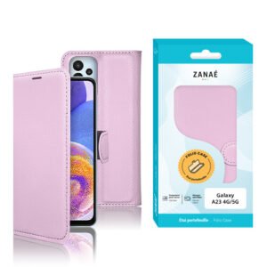 Étui folio rose pastel ZANAÉ pour Samsung Galaxy A23, élégant, protecteur et raffiné.