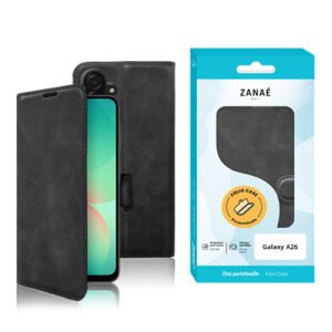 Coque folio noire en similicuir ZANAÉ pour Samsung Galaxy A25 avec étui turquoise.