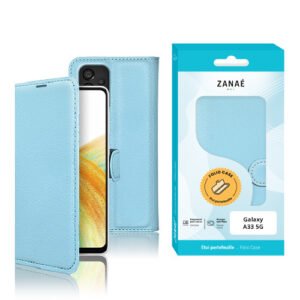 Étui folio bleu clair ZANAÉ pour Samsung Galaxy A33 5G avec fermeture magnétique élégante.