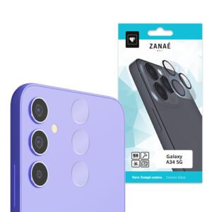 Samsung Galaxy A34 5G violet avec verre trempé ZANAÉ pour protection des caméras.