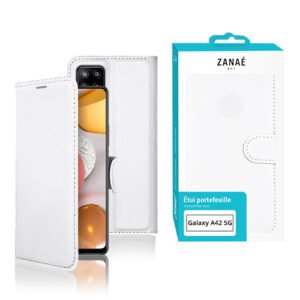 Étui portefeuille blanc ZANAÉ pour Samsung Galaxy A42 5G, design élégant et protection intégrale.