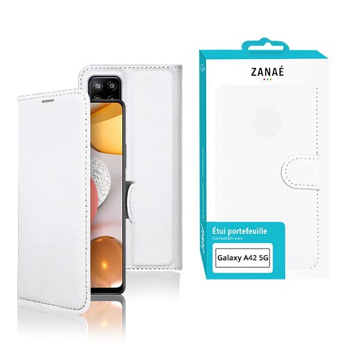 Étui portefeuille blanc ZANAÉ pour Samsung Galaxy A42 5G, design élégant et protection intégrale.