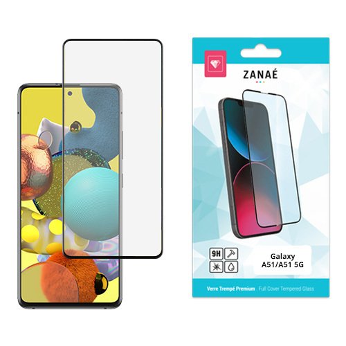 Verre trempé ZANAÉ 9H pour Samsung Galaxy A51 5G avec emballage moderne et design élégant.