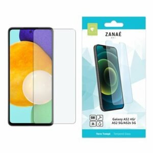 Protection écran verre trempé ZANAÉ pour Samsung Galaxy A52 avec packaging blanc et bleu élégant