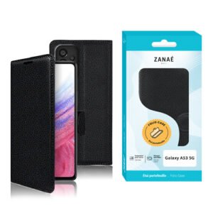 Étui folio cuir noir ZANAÉ pour Samsung Galaxy A53 5G avec rabat élégant et protection complète.