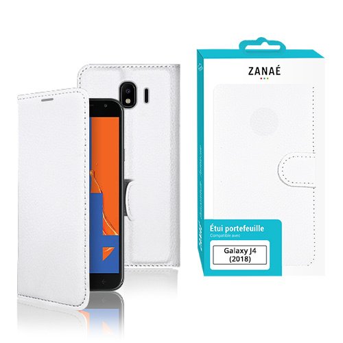 Coque portefeuille blanche ZANAÉ pour Samsung Galaxy J4 2018, élégante et protectrice.