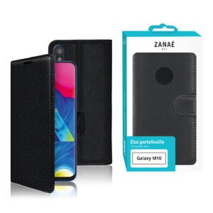 Étui portefeuille noir ZANAÉ pour Samsung Galaxy M10, design élégant et protection complète.