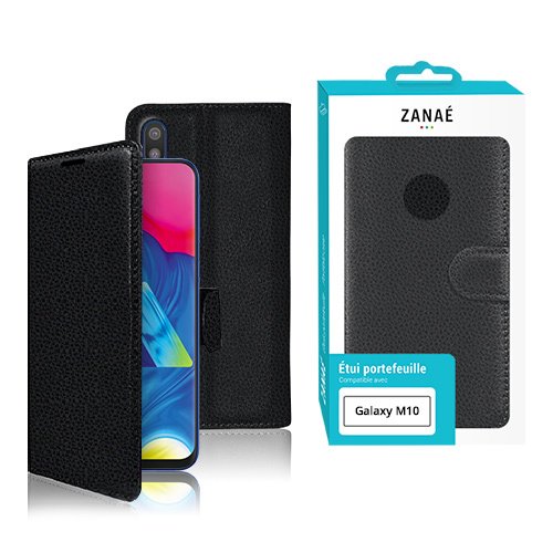 Étui portefeuille noir ZANAÉ pour Samsung Galaxy M10, design élégant et protection complète.