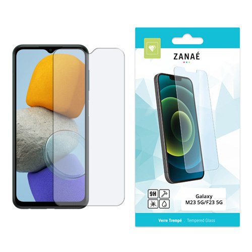 Verre trempé ZANAÉ pour Samsung Galaxy M23 et F23 5G avec emballage turquoise élégant.
