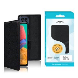 Étui folio noir ZANAÉ pour Samsung Galaxy M33 5G avec texture élégante et protection intégrale.