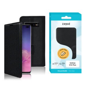 Étui folio en cuir noir ZANAÉ pour Samsung Galaxy S10 Plus avec design élégant et raffiné.