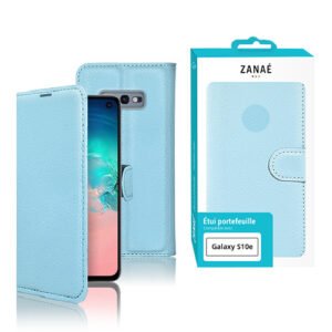 Étui portefeuille bleu clair ZANAÉ pour Samsung Galaxy S10e, élégant, pratique et protecteur.