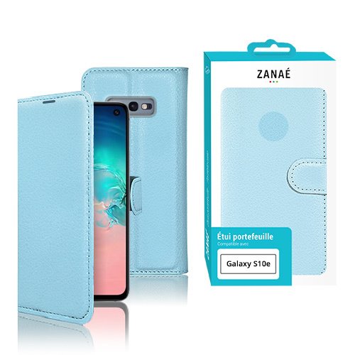 Étui portefeuille bleu clair ZANAÉ pour Samsung Galaxy S10e, élégant, pratique et protecteur.