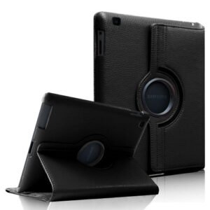 Coque rotative en cuir noir pour tablette Samsung Galaxy avec support à 360° élégant.