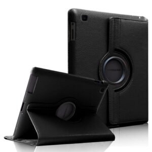 Étui rotatif noir en similicuir pour tablette Samsung avec support pliable et rotation à 360°