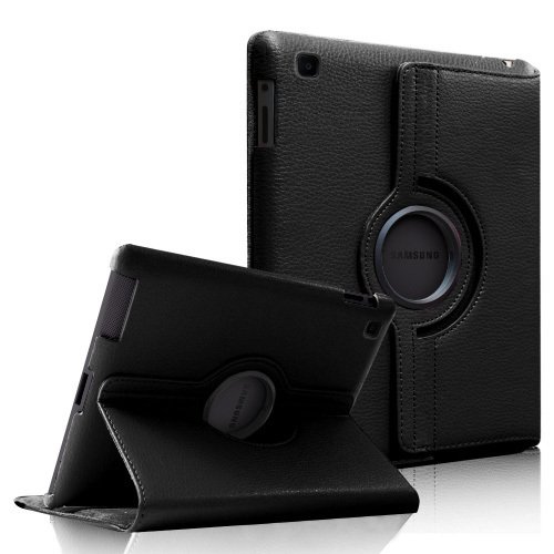 Étui rotatif noir en similicuir pour tablette Samsung avec support pliable et rotation à 360°