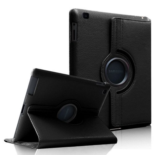 Coque rotative en cuir noir pour tablette Samsung Galaxy avec support à 360° élégant.
