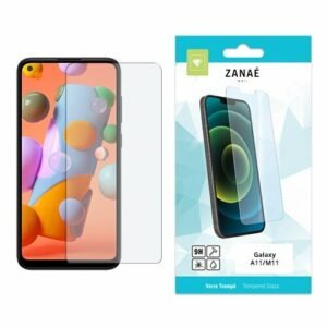 Verre trempé ZANAÉ 9H pour Samsung Galaxy A11 et M11 avec emballage turquoise.