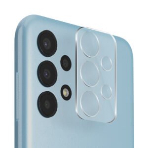 Module photo arrière bleu pastel avec quatre objectifs et protection en verre trempé élégante